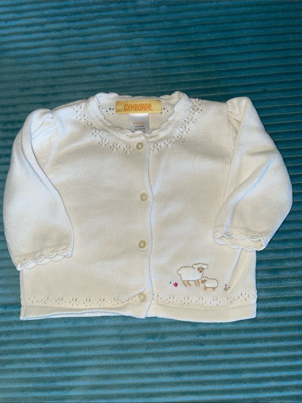 Gymboree size 6-12 mos light cream-colored cardigan sweater w/sheep embroidery